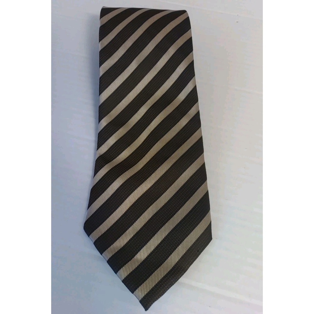 Brooks Brothers Makers Made In USA Woven In Italy Brown Gold Stripe 59" Silk Tie